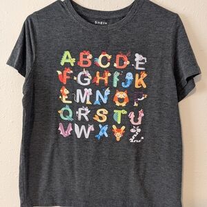 SHEIN Charcoal Animal Alphabet Graphic Tee - Teacher T-shirt
